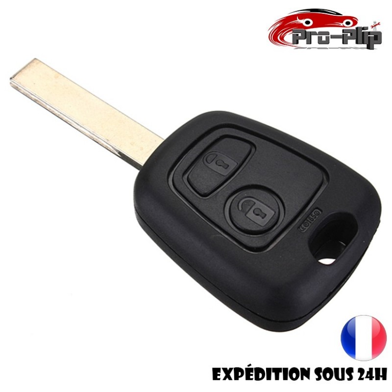 Coque Clé Plip Peugeot 107 207 307 308 407 2 bouton CE0536 lame avec  rainure + pile